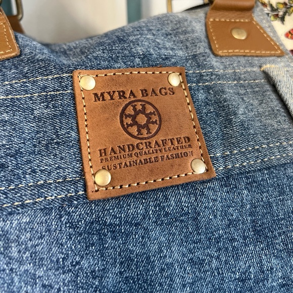 OBSESSED New Spring Floral Trend Denim Myra Bag Jean Tote satchel Frayed purse - Picture 12 of 14